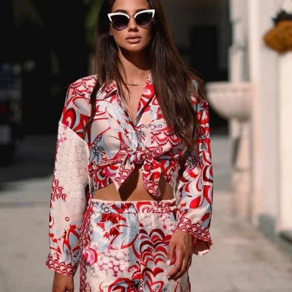 ZARA BNWT Flowy Print Shirt + Scarf - Picture 3 of 9